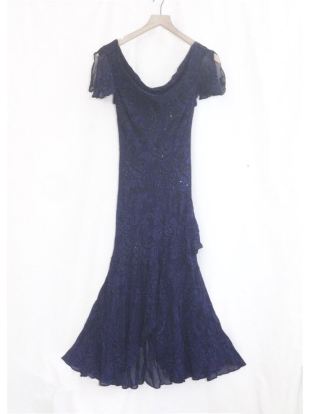 Eva Blue Sequined & Beaded Paisley Patterned Vintage Dress - Size 4P - NWOT